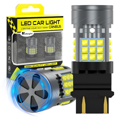 KaiDengZhe 3157 T25 Bombilla LED con Ventilador de Refrigeración, 2 PZ CANBUS Sin Errores 500% Brillo 3000LM Blanco P27/7W 3157A 3157NA LED para DRL Luz de Respaldo Luz de Intermitente Luz de Freno