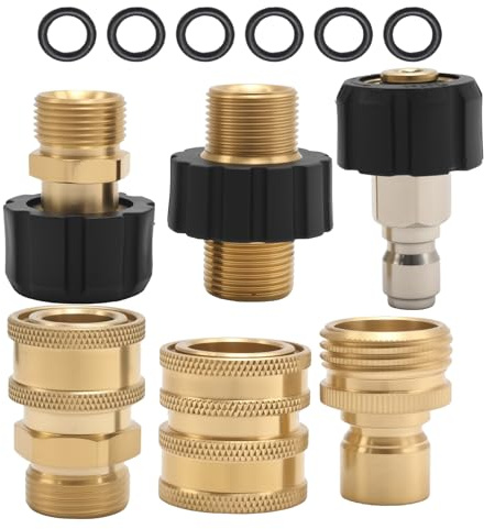 Ollanoos Set di 6 adattatori per idropulitrici ad alta pressione, adattatore da 3/4 e 3/8, connettori per tubi flessibili M22-14 a M22-15