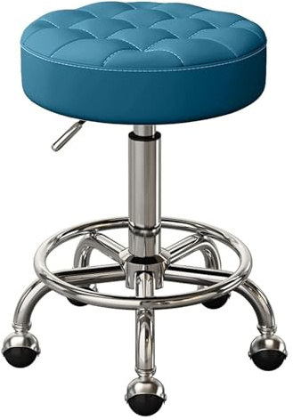 Sadelpall, justerbar snurrpall i PU-läder, rund rullbar barpall med fotpedal, medicinsk skönhetslaboratorium, diskhöjd 45~58 cm(Navy Blue)