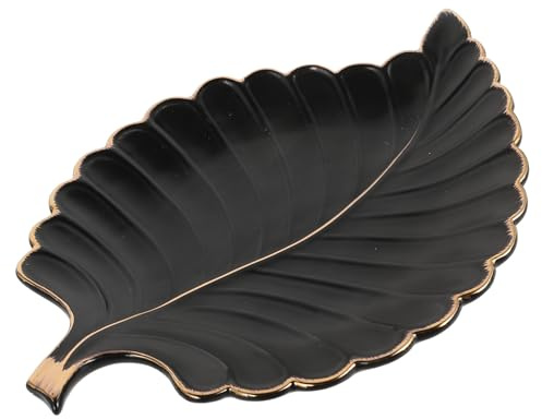 JEWEDECO Vassoio in Ceramica a Forma di Foglia Nero Elegante per Arredamento, Piatto Decorativo Multifunzionale Facile da Pulire per Oggetti la Casa e Gioielli