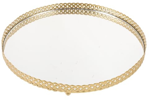 SHINEOFI Organisateur de Maquillage et Plateau à Bagues en Verre Rond Miroir, Rangement pour Parfums et Petits Accessoires, Plateau Décoratif pour Coiffeuse et Plan de Travail
