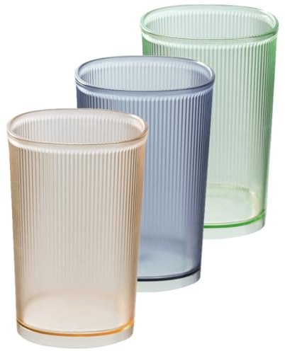 SOLUSTRE Set 3 Bicchieri da Bagno Riutilizzabili 500ml, Porta Spazzolino Trasparente Superficie Striata Antiscivolo, Bicchiere per Collutorio Impilabile per Uso Domestico e Viaggi