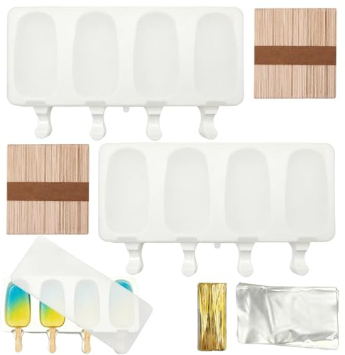Set Stampi per Ghiaccioli, Stampini Gelato, Stampo Gelati senza BPA, con accessori (100 bastoncini + 100 sacchetti OPP + 100 laccetti di chiusura) (C)