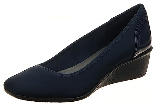 AK Anne Klein Sport Women's Wisher Fabric Wedge Pump, Navy, 7.5 M US
