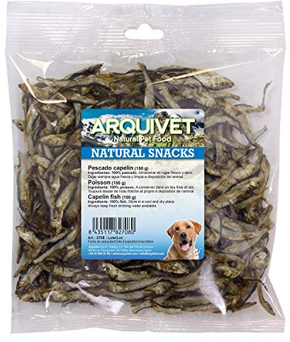ARQUIVET Pescado capelín 150 gr - Snacks 100% Naturales para Perros - Chuches, golosinas, premios, recompensas, chucherías caninas - Alimento complementario para Perros