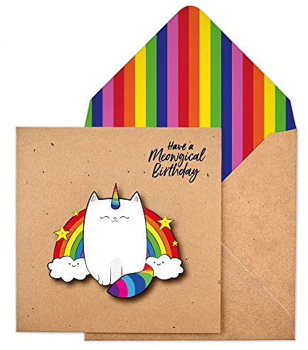 Tache Biglietto di auguri fatto a mano con simpatico gatto per gli amanti dei gatti, biglietto di auguri fatto a mano di alta qualità FSC® divertente a tema animale, con buste, biglietti di compleanno