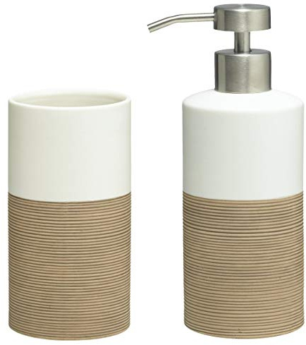 Sealskin Ensemble combiné Doppio: Distributeur de savon et gobelet, en porcelaine, Ton sable