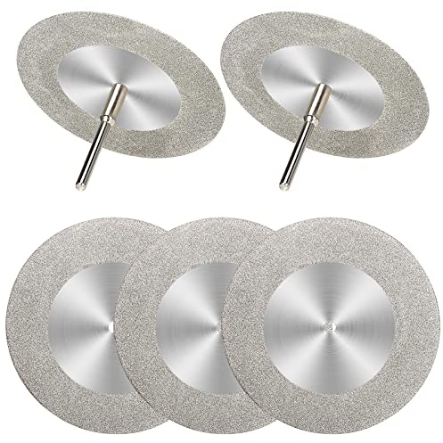 5Pcs 60mm Diamond Cutting Disc Saw Blades Cut Off Wheels With 5Pcs Mandrel 1/8'' Shank Stone Blade For Rotary Tool Cutting Polishing Glass Tiles Marble Plastic Jade (60mm)