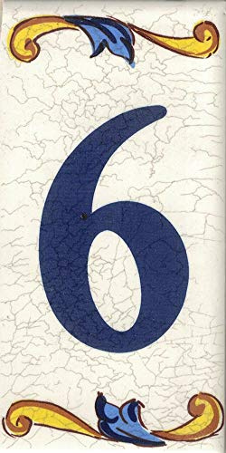 TORO DEL ORO Numéros de maison. Lettres et chiffres en mosaïque. Décalque en céramique. Noms et adresses en céramique. Grand Craquelé Design 7,5x15 cm (numéro six 6)