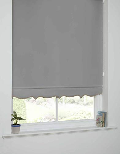 Emma Barclay Scalloped Roller Blind - Child Safe Blind with Adjustable Cord and Scalloped Edge Detailing in Grey - Width 60 x Drop 165cm