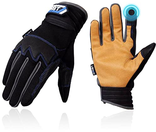 HPHST Arbeitshandschuhe für Männer und Damen, Professionelle Ziegenleder Arbeitshandschuhe Leder Touchscreen Schutzhandschuhe Gartenhandschuhe für Gartenarbeit Konstruktion Reparatur Größe 10 (XL)