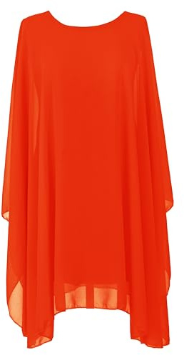 TEXTURE Ladies Womens Italian Lagenlook Batwing Sleeve Flowy Chiffon Kaftan Tunic Top Blouse Dress One Size Plus UK 14-22 (Orange, One Size)