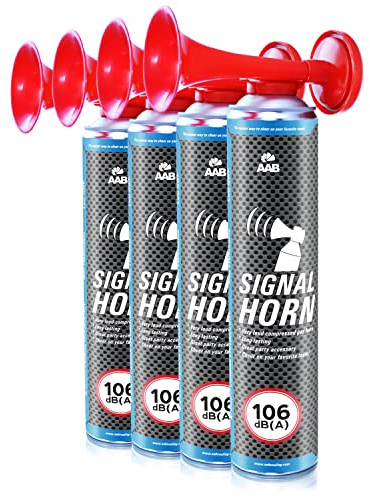 AABCOOLING AAB Signal Horn - Set di 4 Pezzi - Trombetta ad Aria Compressa, Fino a 320 Segnali Brevi, Trombe da Stadio Molto Rumorosa con Gas Non Infiammabile, Tromba Tifo per Feste, Trombetta Stadio