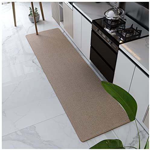 WWYL Küchenteppich, Waschbar rutschfest Gummirücken Küchenmatte Küchenteppich Teppich Läufer Küche Fußmatte Badematten Set (Braun,45 x 180 cm)