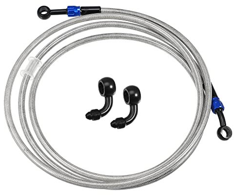 A ABSOPRO 1 Juego AN3 28 90 Grados Motocicleta Freno Manguera Línea 220cm Plateado Tono