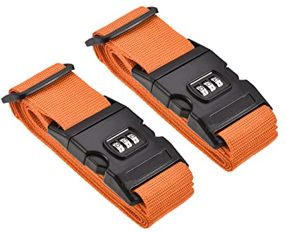 M METERXITY 2 Paquete Equipaje Correas Maleta Cinturones - Viaje Combinación Cerradura Ajustable Equipaje Accesorios con Hebilla, Aplicar a Maletas (79x2 Pulgadas, Naranja)