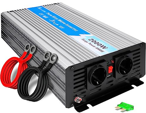 EXTRALINK Wechselrichter 12V auf 230V Reiner Sinus 2000W 4000W Spitze – Spannungswandler mit USB, Lüfter & 4-Fach Schutz – für Auto, Wohnmobil, Boot, Camping, empfindliche Geräte, Solar