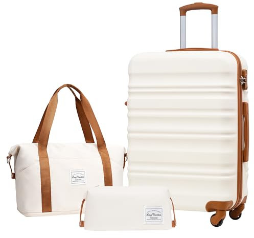 LONG VACATION Koffer handgepäck Trolley Gepäck, Reisekoffer Set Reise Hartschalen Trolley 4 Rollen TSA-Schloss Der Koffer Enthält 1 Reisetasche und 1 Kulturbeutel