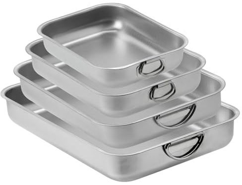ROSSETTO Set di 4 Teglie da Forno in Acciaio Migliorato Piatto rettangolare per lasagne Struttura a nido d'ape