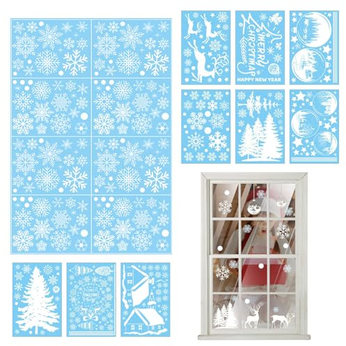 Vetrofanie Natalizie per Adesivi per Finestre di Natale, Window Sticker Decor Fiocchi di Neve Immagini per Porte, Vetrine, Frontali in Vetro, Decorazione Natalizia Riutilizzabileti