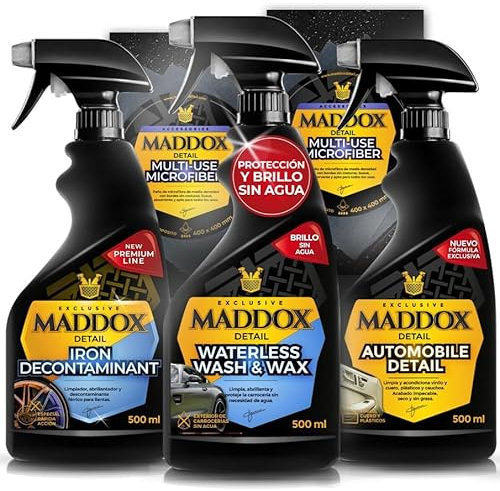 Maddox Detail - Pack de Cuidado Integral | Waterless Wash & Wax, Iron Decontaminant, Automobile Detail y Microfiber (2) | Limpieza y Protección Completa | Alta Eficiencia y Fácil Aplicación 3x500ml