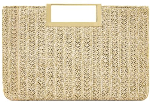 Milisente Borsa a tracolla da donna, elegante borsa da sera con maniglia, per matrimonio, A Straw Tanned