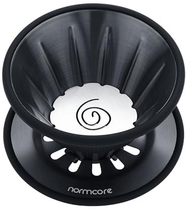 Normcore Gotero de café 2 en 1, prepara 1-2 tazas de café, utiliza V60 y cafetera de papel de filtro ondulado, acero inoxidable 304 recubierto de titanio, negro