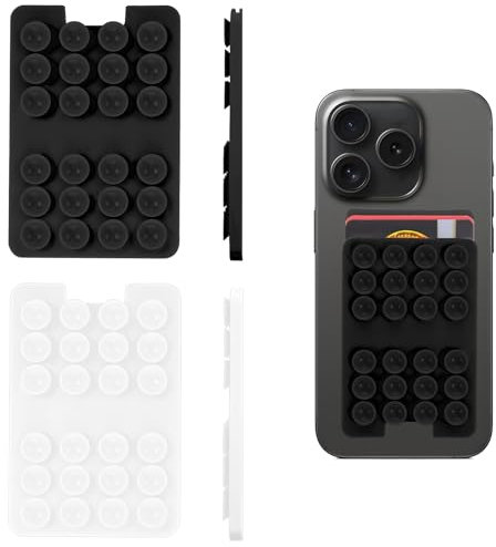 Nogeqi 2PCS Silicone Suction Phone Case, Self Adhesive Sticky Phone Wallet, Multi-purpose Strong Hold Suction Grip for Mobile Devices(Black, White)