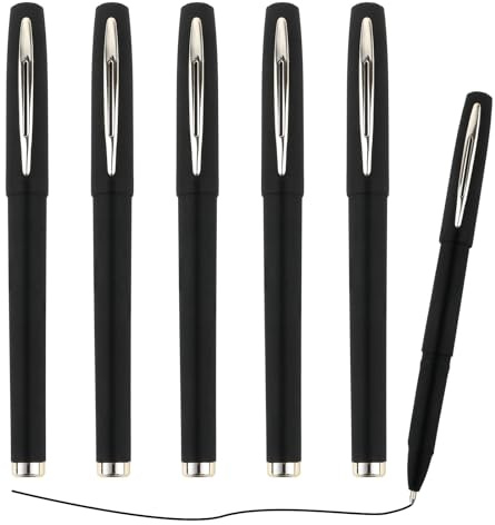 Pens Black Ink, 5 PCS Rollerball Pens, 1.0mm Medium Line Ballpoint Pens, Gel Pens for Writing Drawing Notes Taking School Office(Black)