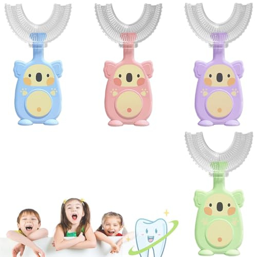 KIRZAX 4PCS Brosse à Dent Enfant en Forme de U, Poils en Silicone, Brossage Complet 360 Degrés,pour Enfants de 2 à 6 ans,Brosse à Dents de Nettoyage des Dents de Massage des Gencives, Prise Facile