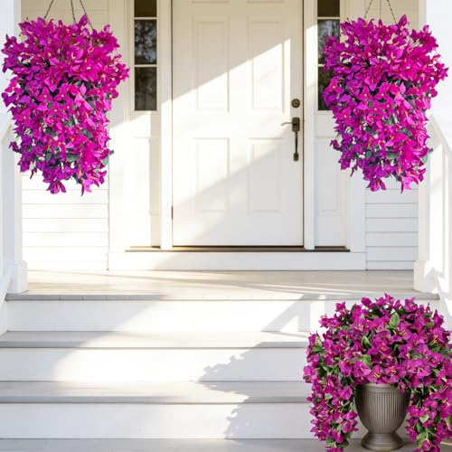 Fycooler Konstgjorda blommor hängande bougainvillea utomhus UV-beständiga dekorativa buskar buskar falska blommor växter bukett för utomhus inomhus trädgård fönsterlådor korgar veranda uteplats