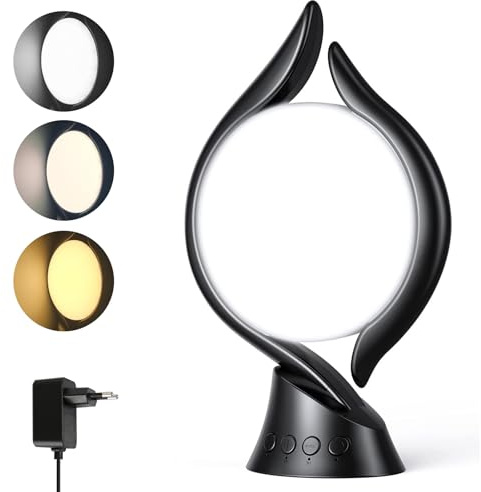 Tageslichtlampe 15000 Lux, UV-freie LED Lichttherapielampe mit 3 Farbtemperaturen, 4 Timer und 5 Helligkeit Einstellbar, Simulation von Tageslicht, Sonnenlicht Lampe mit Memory-Funktion (Schwarz)