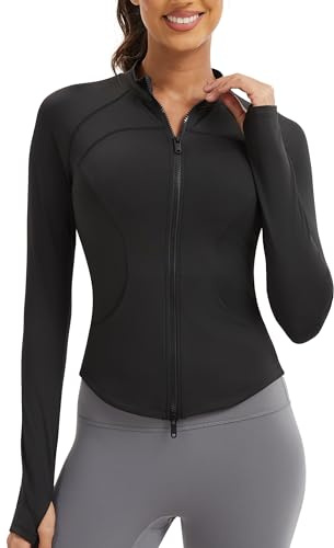 Nyvalle Women's Workout Jacket Lightweight Full Zip Running Track Jacket Slim Fit Athletic Tops with Thumb Holes