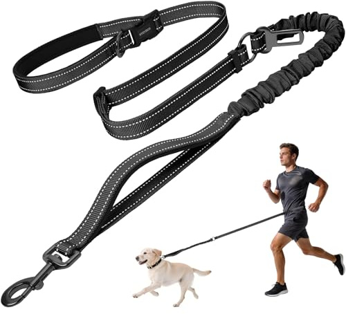 Kazazoo Hands-Free Dog Leash with 6-8.5 FT Adjustable Length - Heavy Duty No Pull Bungee Design,Reflective Safety for Walking,Jogging & Training Suitable for Medium to Large Dogs Black M