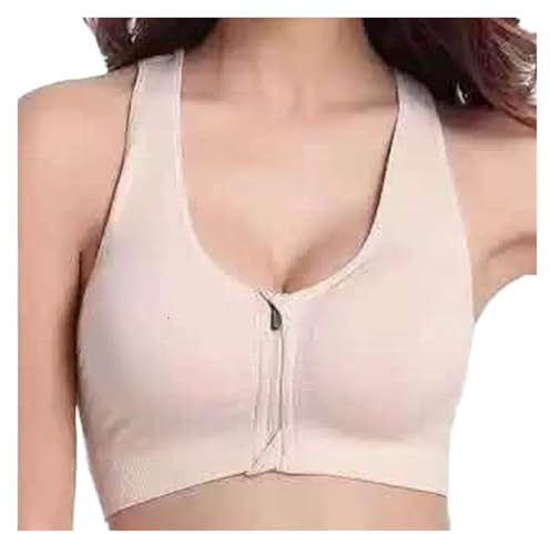 Fitness Gym Workout Yoga Breathable Underwear Women's Front Zipper Wirefree Padded Push Up Sports Top(Skin color,Small)