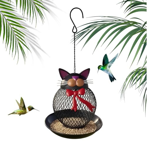 Huasean Comederos De Aves Silvestres,Estación De Alimentación Decorativa De Metal En Forma De Gato | Comederos De Gran Capacidad para Pájaros - para Exterior, Balcón, Jardín Trasero, Patio y Porche