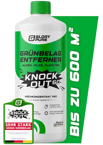GLORYPURE Grünbelag-Entferner KNOCK OUT 60 | Hochkonzentrat bis zu 600 m², extrem starker Wirkstoff, effektiv gegen Algen & Flechten | Terrasse, Gehwege, Fassaden, Camper | Der stärkste seiner Art