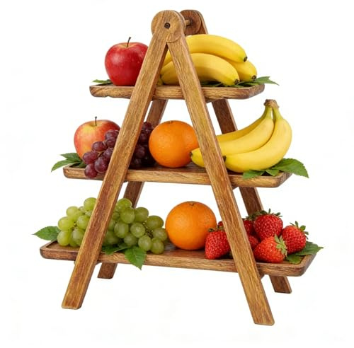 Vassoio da Portata 3 Livelli - Alzata per Cupcake Legno Staccabile | Cestino Frutta Rettangolare per Bancone Cucina | Espositore Torte a Strati per Mostra Dolci Matrimonio Festa, Dish Rustico Cibo
