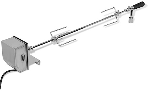 Asador giratorio de acero cromado con motor profesional de 900 mm de longitud, incluye peso de compensación para barbacoa de gas, barbacoa de carbón y fuego abierto, ideal para asar y asar