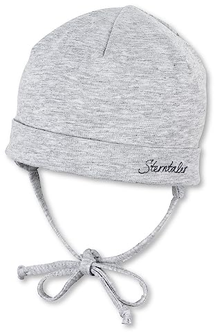 Sterntaler OCS Beanie melange - weiche Beanie Mütze aus Melange Singlejersey (Bio) - Unisex Kopfbedeckung mit Ohrenklappen - Baby und Kinder Übergangsmütze zum Binden - ab Geburt - silber, Größe 33