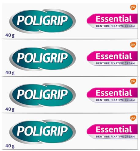 Poligrip Essential Denture Fixative Cream (4 x 40g) Secure Hold, Flavour Free