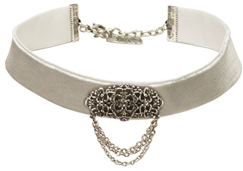 Alpenflüstern Trachten-Samt-Kropfband Thea - nostalgische Trachtenkette enganliegend, Kropfkette elastisch, eleganter Damen-Trachtenschmuck, Samtkropfband breit grau DHK200