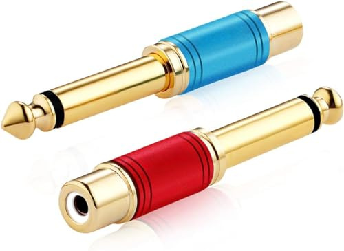 Tisino RCA to 1/4 Adapter, Gold Plated Pure Copper RCA Female to Quarter Inch Jack TS Mono Adapter Audio Connector - Multicolor 2 Pack