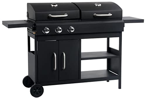 vidaXL Barbecue Combiné au Charbon de Bois avec 3 Brûleurs Grille d'Extérieur Grille de Cuisson Barbecue d'Extérieur Cour Jardin Fête Noir