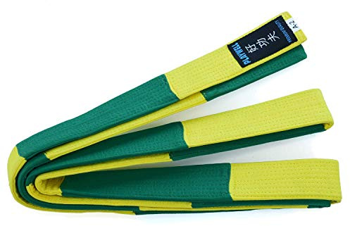 Playwell Martial Arts de Luxe 2 Large BJJ Compétition Ceinture - Jaune/Vert - Neuf - A3
