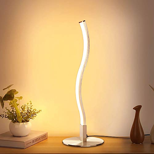 Depuley LED Tischlampe Wohnzimmer 6W, Nachttischlampe Kinderzimmer 3000K Warmweiß, Minimalistische Nickel Leselampe, 1.5M Kabel, Moderne Schreibtischlampe Deko perfekt für Schlafzimmer Büro Geschenk