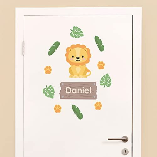 Klebekerlchen® Türaufkleber personalisiert mit Name – Wandtattoo Kinderzimmer & Babyzimmer deko – selbstklebende Wandsticker - Löwe