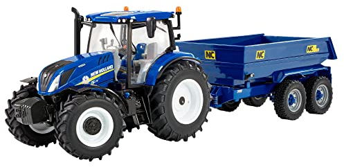 New Holland T6 Traktor Mit Anhänger-Spielset, Sammler-Traktor Spielzeug, Traktorspielzeug Kompatibel Mit Bauernhof-Spielzeug Im Maßstab 1:32, Geeignet Für Sammler Und Kinder Ab 3 Jahren