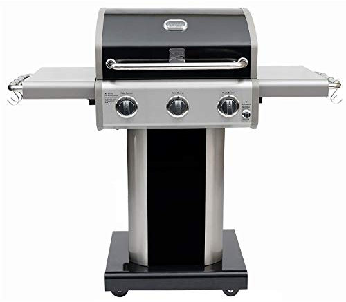 Kenmore 3-Burner Propane BBQ Grill, 30,000 BTUs Gas Grill with Cast Iron Cooking Grates, Folding Side Tables & Wheels, Outdoor Grill with Tool Hooks, Black