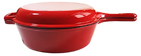 KELUNIS 2 in 1 Cast Iron Enameled Dutch Oven Soup Pot Skillet Braiser Baking Bread Mould with Lid And Handles, Non-Stick Kitchen Cookware, Healthy Cooking, 3.17Qt